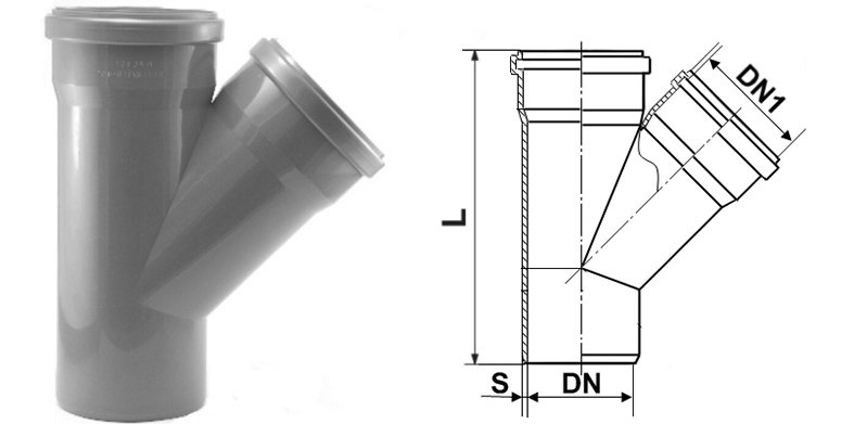 Трійник 125/110мм, 45°, ПП, VALROM